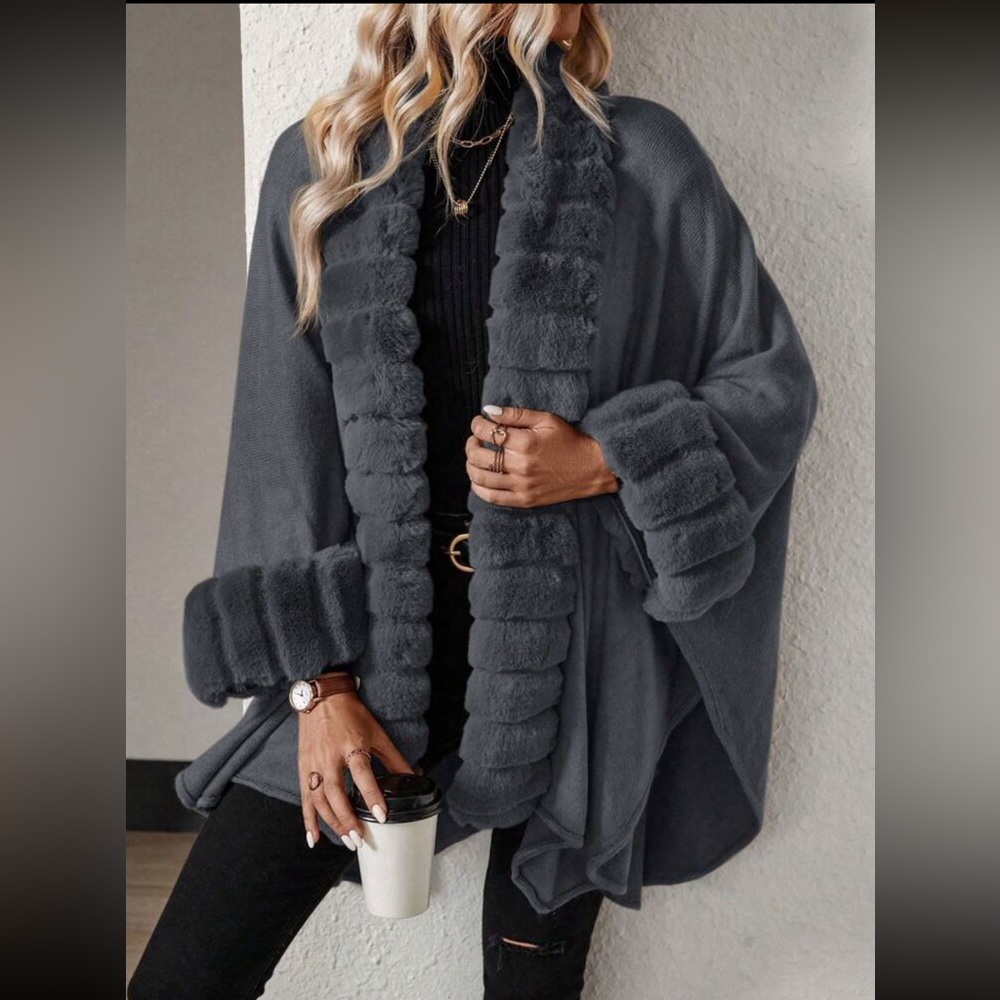 Cozy Fringe Open Front Cardigan Poncho - Picture 1 of 10